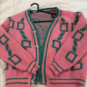 Zara Pink and Green Geometric Knit Vest